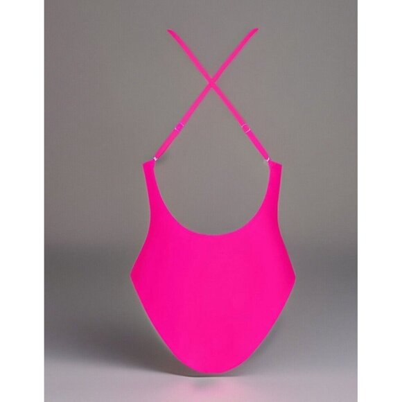 Cupshe Women’s Medium One Piece Swimsuit Hot Pink Plunge V Neck Crisscross Back - Picture 5 of 8